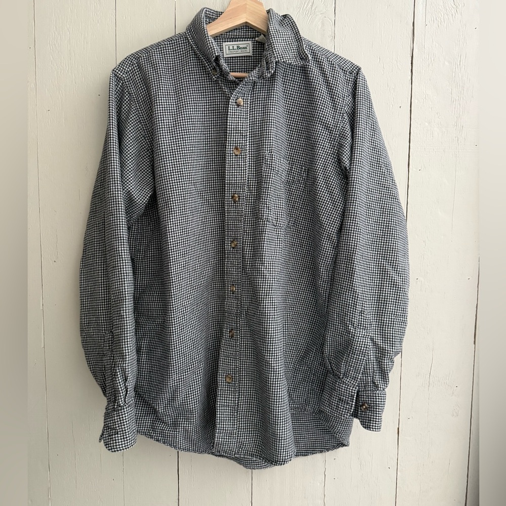 L.L. Bean Black & White Houndstooth Mens Button Down Long Sleeve Shirt